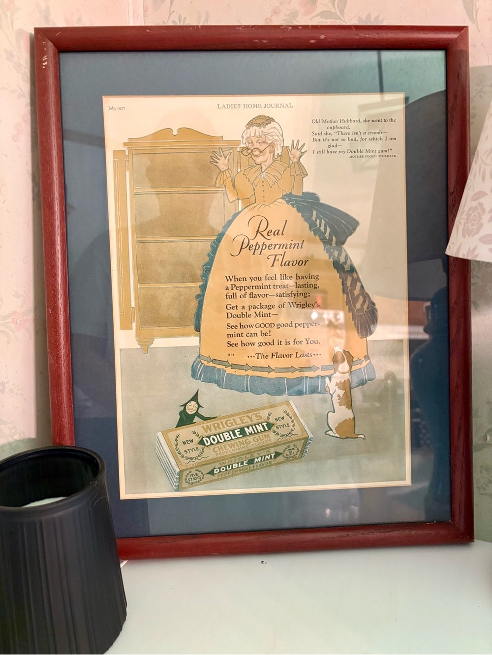 Vintage 1927 Wrigley's Double Mint Advertising Print in dark wooden Frame